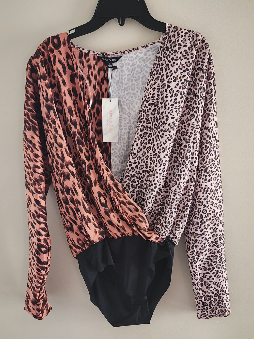 Two-Tone Pink Leopard Wrap-Front Bodysuit